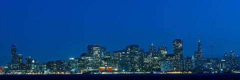 Night skyline of San Francisco from Treasure Island-California White Modern Wood Framed Art Print with Double Matting by Highsmith, Carol