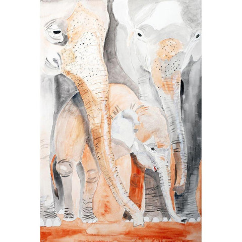 Asian Elephants White Modern Wood Framed Art Print by Derr, Wynn