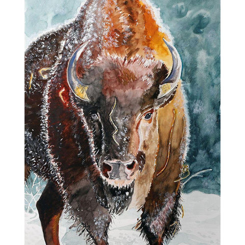 Bison Bull White Modern Wood Framed Art Print by Derr, Wynn