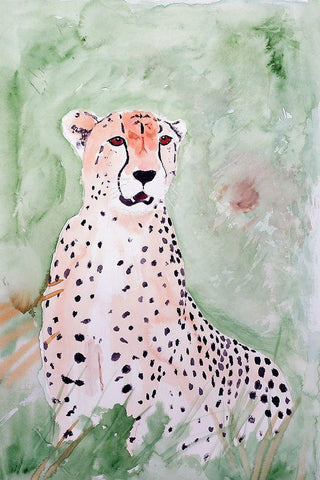 Cheetah White Modern Wood Framed Art Print with Double Matting by Derr, Wynn