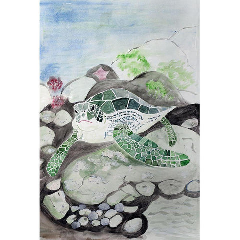 Green Sea Turtle White Modern Wood Framed Art Print by Derr, Wynn