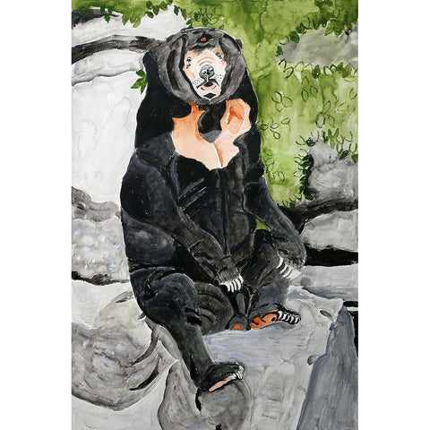 Malayan Sun Bear White Modern Wood Framed Art Print by Derr, Wynn