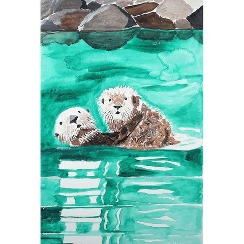 Northern Sea Otters Gold Ornate Wood Framed Art Print with Double Matting by Derr, Wynn