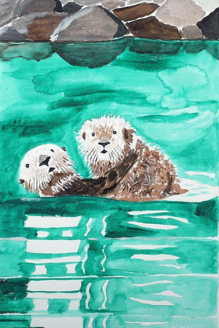 Northern Sea Otters White Modern Wood Framed Art Print with Double Matting by Derr, Wynn