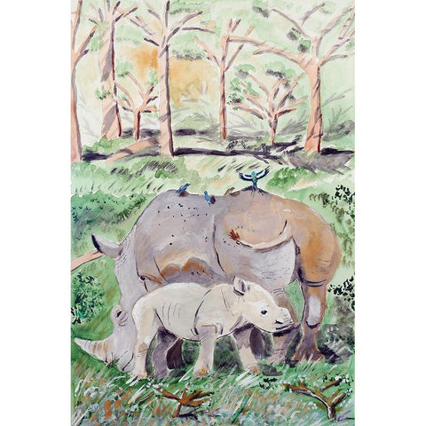 Rhinoceros Duo White Modern Wood Framed Art Print by Derr, Wynn