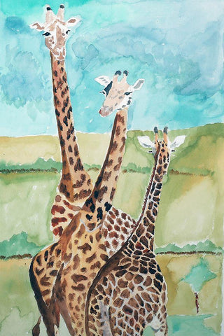 Southern Giraffes Black Ornate Wood Framed Art Print with Double Matting by Derr, Wynn