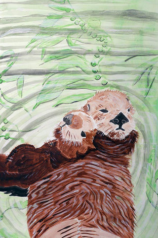 Southern Sea Otter Duo White Modern Wood Framed Art Print with Double Matting by Derr, Wynn