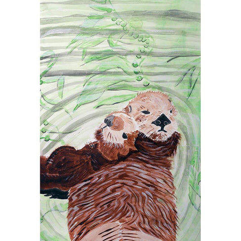 Southern Sea Otter Duo White Modern Wood Framed Art Print by Derr, Wynn