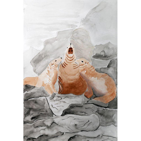 Stellar Sea Lion Trio Black Modern Wood Framed Art Print by Derr, Wynn