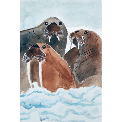 Walrus Trio Black Modern Wood Framed Art Print with Double Matting by Derr, Wynn