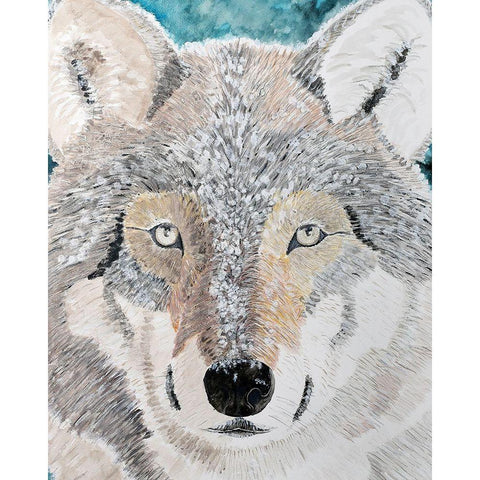 Wintery Wolf Black Modern Wood Framed Art Print with Double Matting by Derr, Wynn