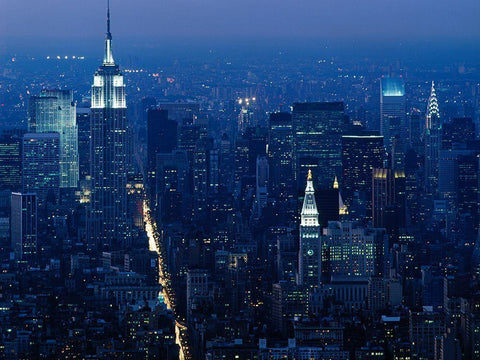 Empire State Building at night-New York Black Ornate Wood Framed Art Print with Double Matting by Highsmith, Carol