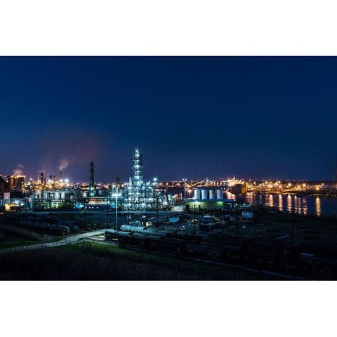 Dusk Shot from Port Arthur to Sabine Pass-Texas White Modern Wood Framed Art Print by Highsmith, Carol