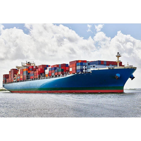 A Massive Container Ship-Savannah River-Savannah-Georgia Black Modern Wood Framed Art Print with Double Matting by Highsmith, Carol