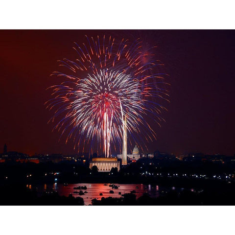 July 4th Fireworks Gold Ornate Wood Framed Art Print with Double Matting by Highsmith, Carol