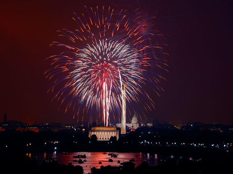 July 4th Fireworks White Modern Wood Framed Art Print with Double Matting by Highsmith, Carol