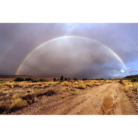 Rainbow across a dirt road Antares in northwestern Arizona White Modern Wood Framed Art Print by Highsmith, Carol