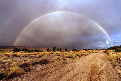 Rainbow across a dirt road Antares in northwestern Arizona White Modern Wood Framed Art Print with Double Matting by Highsmith, Carol