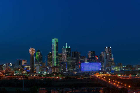 Dusk View of the Dallas-Texas Skyline White Modern Wood Framed Art Print with Double Matting by Highsmith, Carol