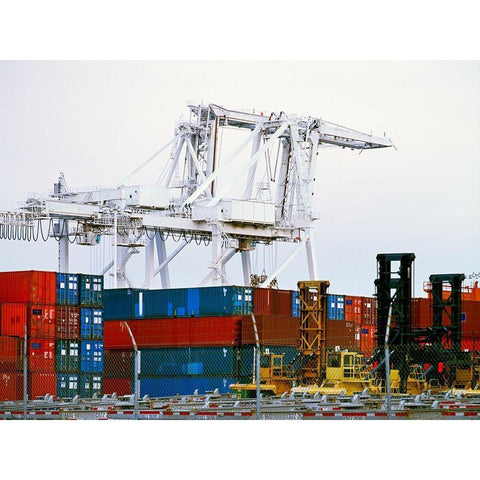 Container facility at Oakland Harbor-California Gold Ornate Wood Framed Art Print with Double Matting by Highsmith, Carol