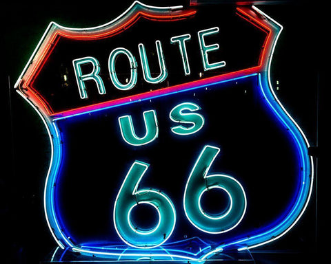 Route 66 neon sign Black Ornate Wood Framed Art Print with Double Matting by Highsmith, Carol