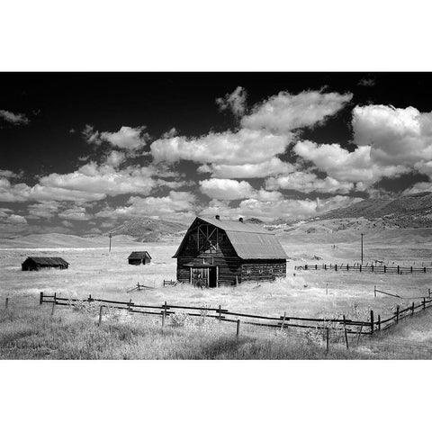 Infrared view of barn in rural Montana-USA Black Modern Wood Framed Art Print with Double Matting by Highsmith, Carol