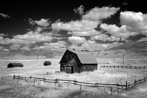 Infrared view of barn in rural Montana-USA White Modern Wood Framed Art Print with Double Matting by Highsmith, Carol