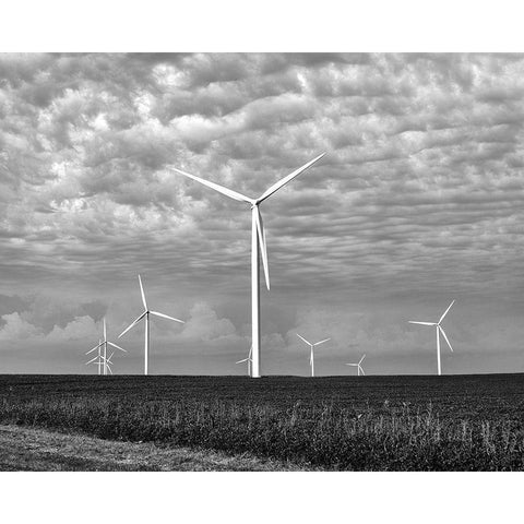 Wind farms-American prairie farms-Iowa White Modern Wood Framed Art Print by Highsmith, Carol