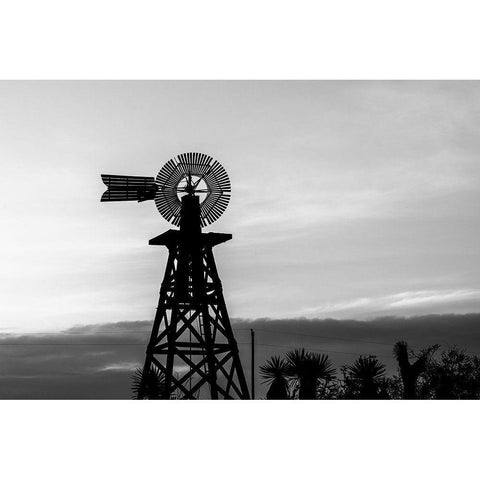 Silhouetted windmill in Texas Gold Ornate Wood Framed Art Print with Double Matting by Highsmith, Carol