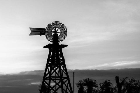 Silhouetted windmill in Texas Black Ornate Wood Framed Art Print with Double Matting by Highsmith, Carol