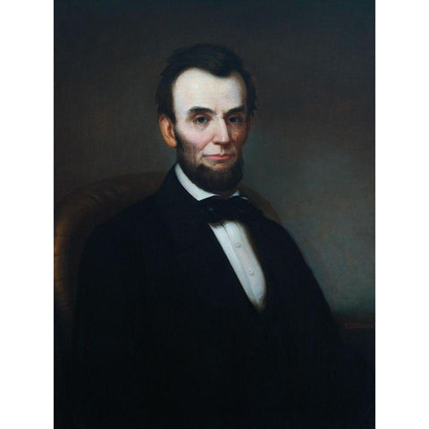 Abraham Lincoln portrait in the Lincoln room-Blair House White Modern Wood Framed Art Print by Highsmith, Carol