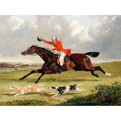 Foxhunting-Encouraging Hounds White Modern Wood Framed Art Print by Herring, John Frederick