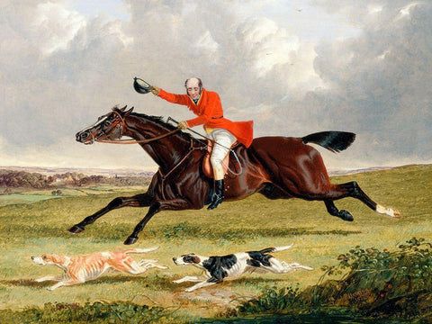 Foxhunting-Encouraging Hounds Black Ornate Wood Framed Art Print with Double Matting by Herring, John Frederick