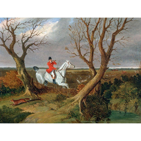 The Suffolk Hunt-Gone Away Black Modern Wood Framed Art Print with Double Matting by Herring, John Frederick