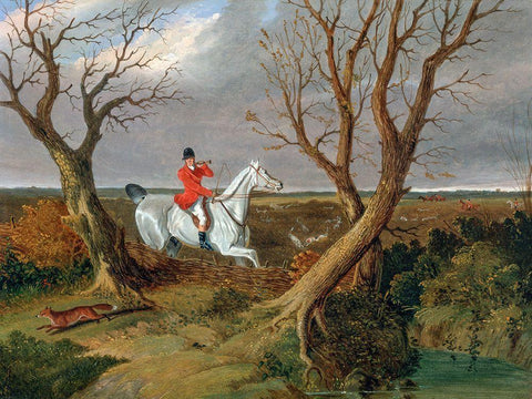 The Suffolk Hunt-Gone Away Black Ornate Wood Framed Art Print with Double Matting by Herring, John Frederick