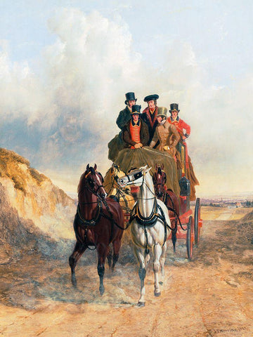 The Royal Mail Coach on the Road White Modern Wood Framed Art Print with Double Matting by Herring, John Frederick