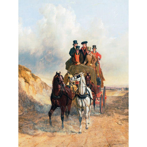 The Royal Mail Coach on the Road Black Modern Wood Framed Art Print with Double Matting by Herring, John Frederick