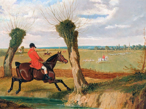 The Suffolk Hunt-Full Cry White Modern Wood Framed Art Print with Double Matting by Herring, John Frederick