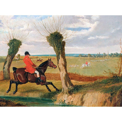 The Suffolk Hunt-Full Cry White Modern Wood Framed Art Print by Herring, John Frederick