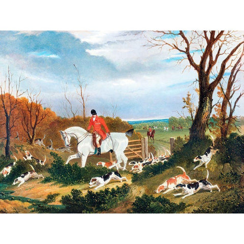 The Suffolk Hunt-Going to Cover near Herringswell Gold Ornate Wood Framed Art Print with Double Matting by Herring, John Frederick