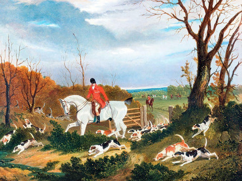 The Suffolk Hunt-Going to Cover near Herringswell Black Ornate Wood Framed Art Print with Double Matting by Herring, John Frederick