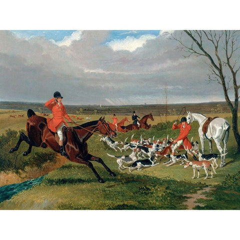 The Suffolk Hunt-The Death White Modern Wood Framed Art Print by Herring, John Frederick