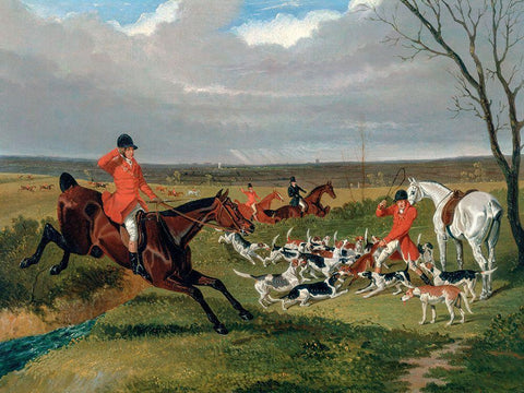 The Suffolk Hunt-The Death Black Ornate Wood Framed Art Print with Double Matting by Herring, John Frederick