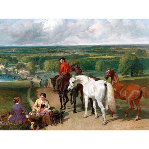 Exercising the Royal Horses Black Modern Wood Framed Art Print with Double Matting by Herring, John Frederick