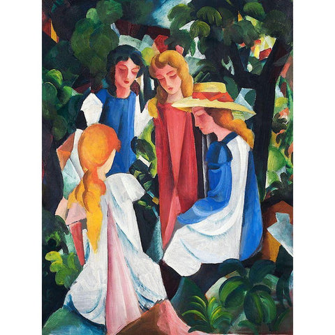 Four Girls Gold Ornate Wood Framed Art Print with Double Matting by Macke, August