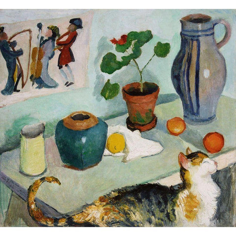 Still life with a cat Gold Ornate Wood Framed Art Print with Double Matting by Macke, August