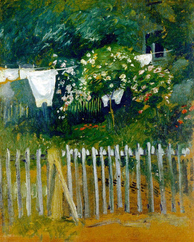 Laundry in the garden in Kandern White Modern Wood Framed Art Print with Double Matting by Macke, August