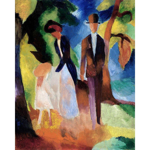 People by a Blue Lake Gold Ornate Wood Framed Art Print with Double Matting by Macke, August