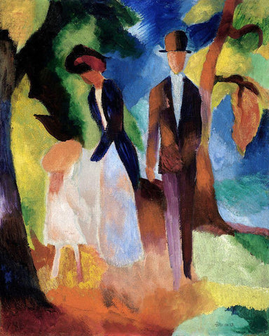 People by a Blue Lake Black Ornate Wood Framed Art Print with Double Matting by Macke, August