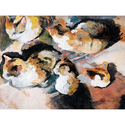 Katzenstudien Study of a Cat Gold Ornate Wood Framed Art Print with Double Matting by Macke, August